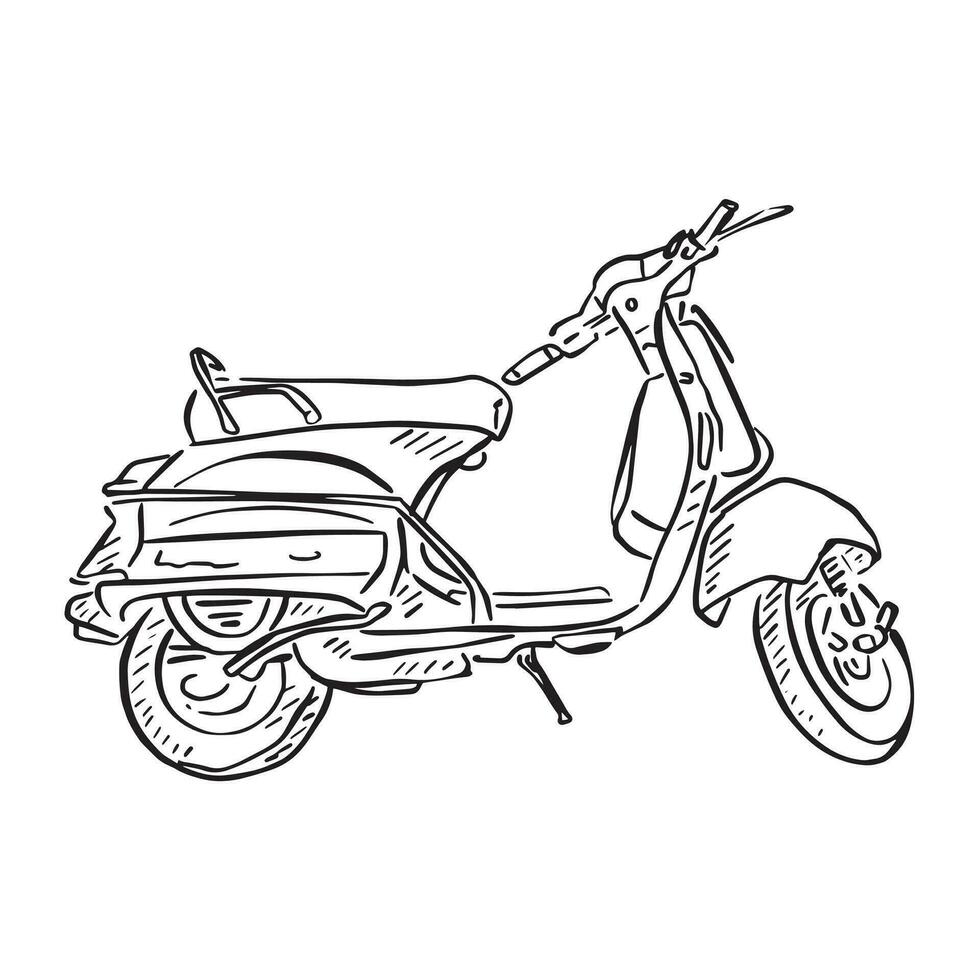 hand- getrokken illustratie van een wijnoogst scooter, genomen inspiratie van de gemotoriseerd scooters in Frankrijk hoofdstad - Parijs. vector