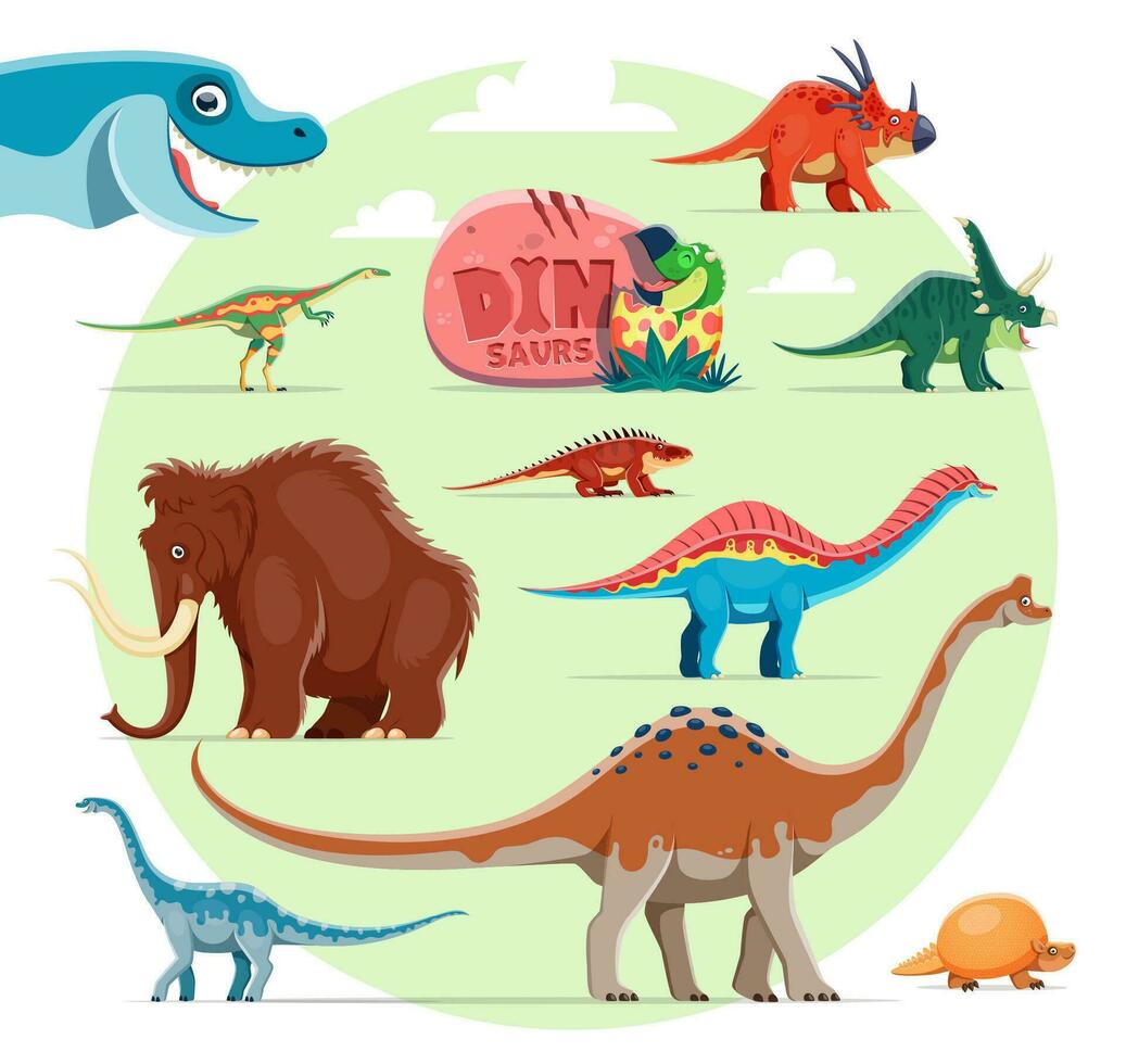 grappig dinosaurussen, uitgestorven dier tekenfilm personages vector