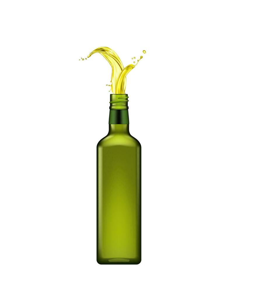 olijf- olie fles met plons realistisch glas fles vector