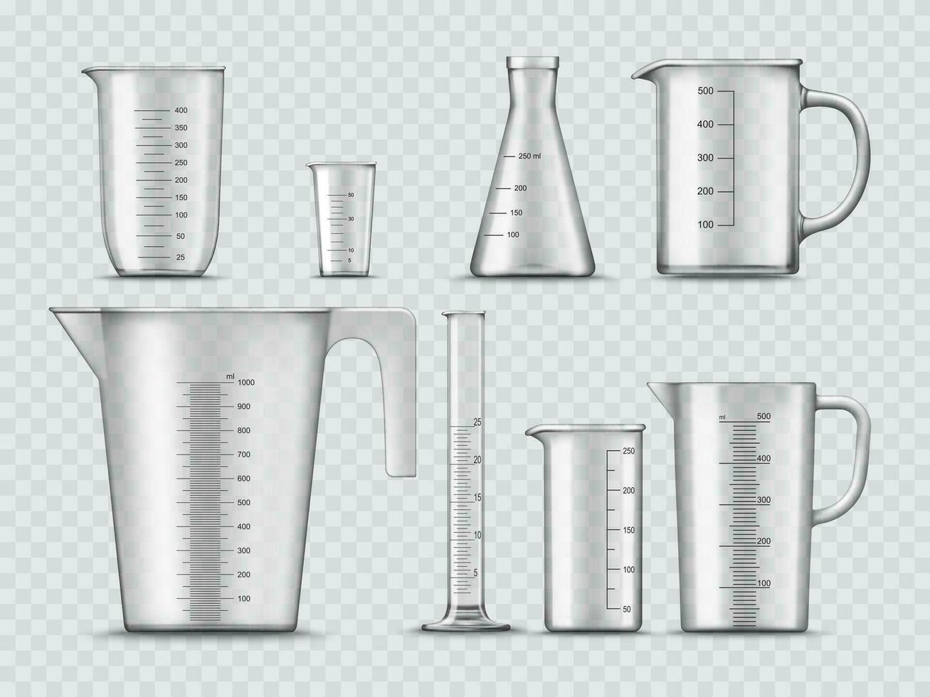 meten glas kopjes, containers, laboratorium bekers vector