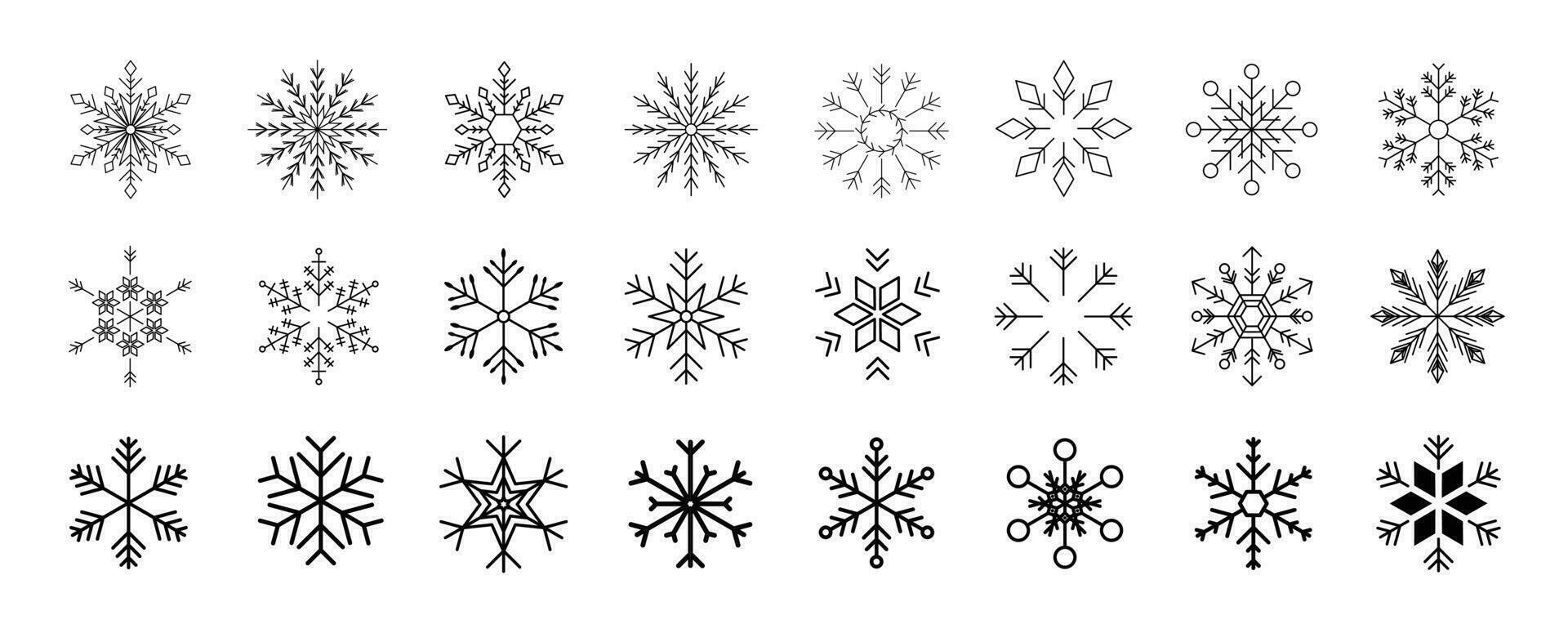 reeks van sneeuwvlokken lineair vector icoon. meetkundig sneeuwvlok vorm geven aan, natuur en winter verwant vector symbool hand- getrokken contour verzameling. lijn kunst illustratie ontwerp voor logo, sticker, kerstmis.