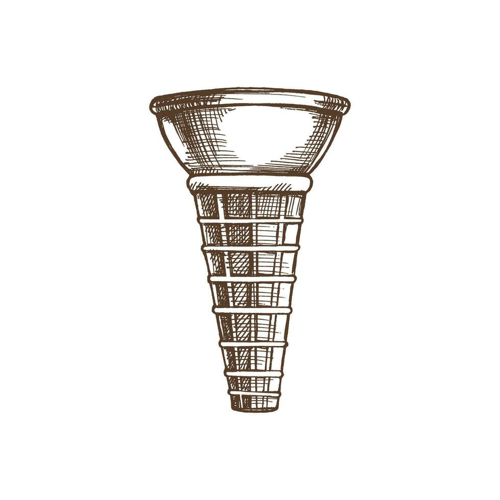 hand getekend schetsen van wafel beker, ijshoorntje voor ijs room. element voor etiketten, verpakking en ansichtkaarten. zoet voedsel. vector