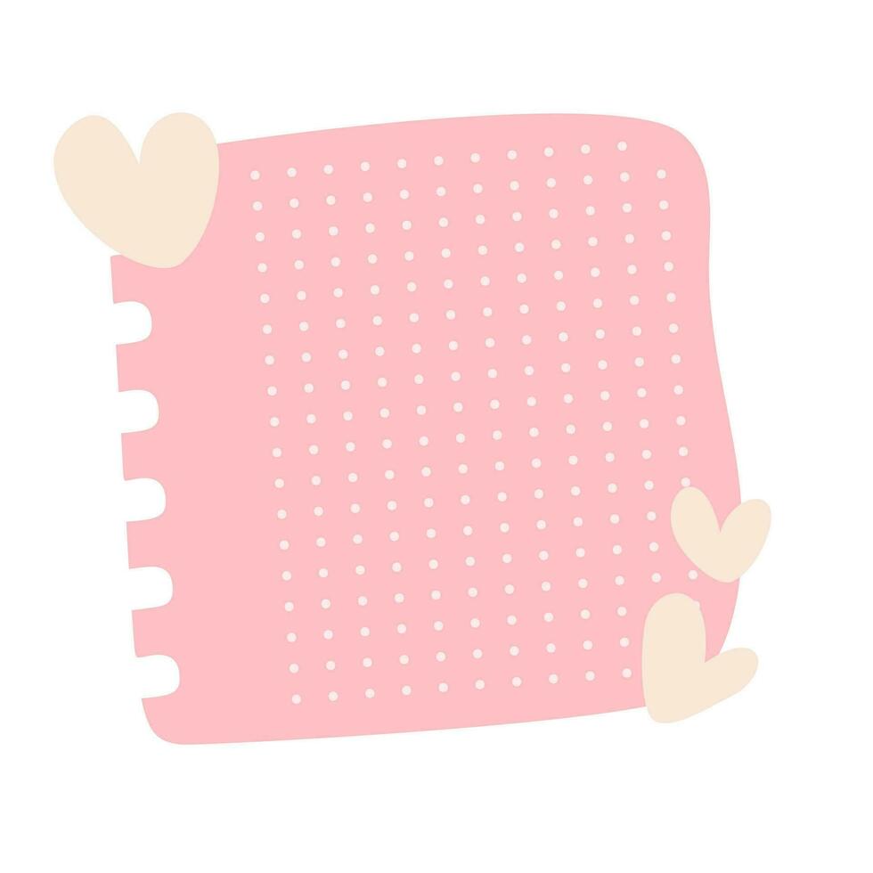 roze Notitie papier post met harten. liefde romantisch sticker Aan muur. Valentijn groet kaart, bruiloft, ontwerp kladblok vector illustratie