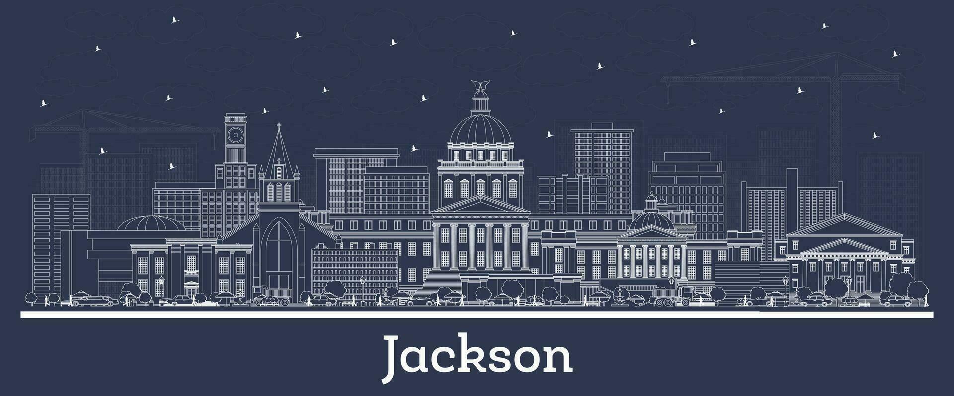 schets Jackson Mississippi stad horizon met wit gebouwen. bedrijf reizen en toerisme concept met historisch architectuur. Jackson Verenigde Staten van Amerika stadsgezicht met oriëntatiepunten. vector