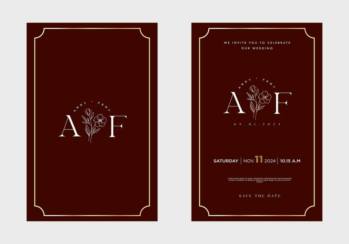 minimalistische bloemen bruiloft uitnodiging kaart sjabloon ontwerp, met gemakkelijk wijnoogst kleur ontwerp vector