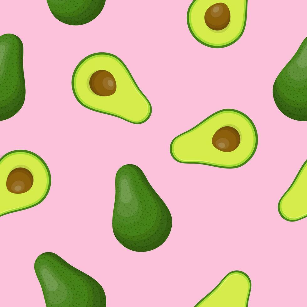 avocado geheel en voor de helft naadloos patroon voor textiel, afdrukken, kleding, dekbed, banier en meer. gezond voedsel achtergrond. zomer fruit voor een gezond levensstijl. biologisch vruchten. vector illustratie.