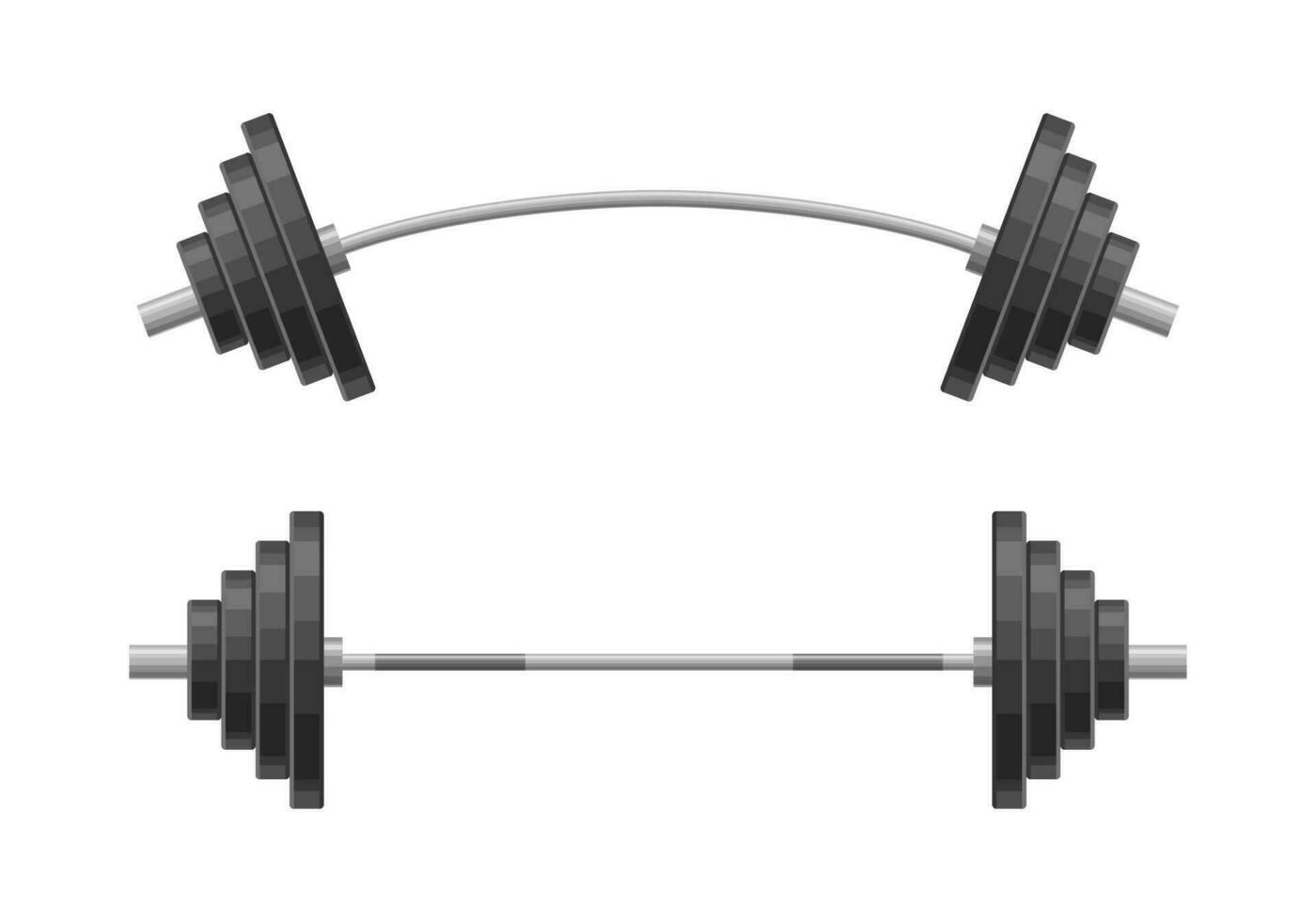 Rechtdoor en gebogen barbell geïsoleerd Aan wit achtergrond. gewichtheffen apparatuur, bodybuilding, Sportschool, crossfit, training, geschiktheid club symbool. sport vector illustratie