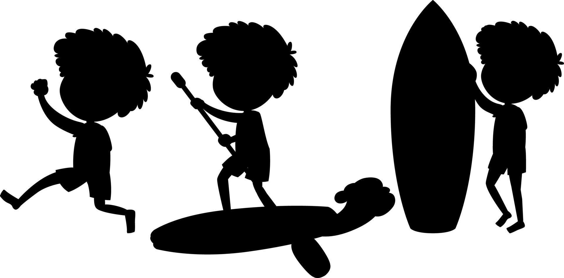 stripfiguur van kinderen silhouet op witte achtergrond vector