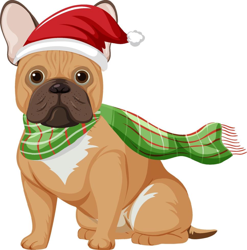 franse bulldog met kerstmuts stripfiguur vector