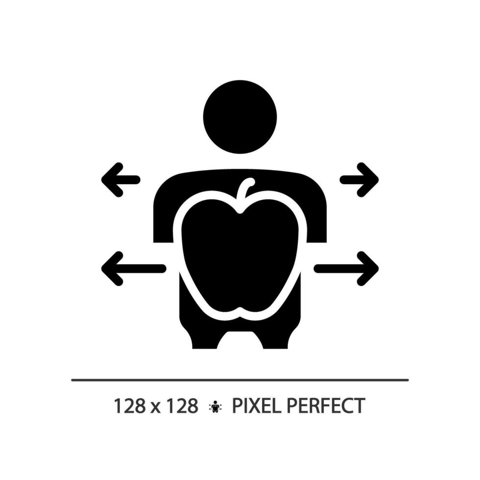 2d pixel perfect glyph stijl gezond menselijk en fruit icoon, geïsoleerd silhouet vector, gemakkelijk illustratie vertegenwoordigen metabolisch Gezondheid. vector