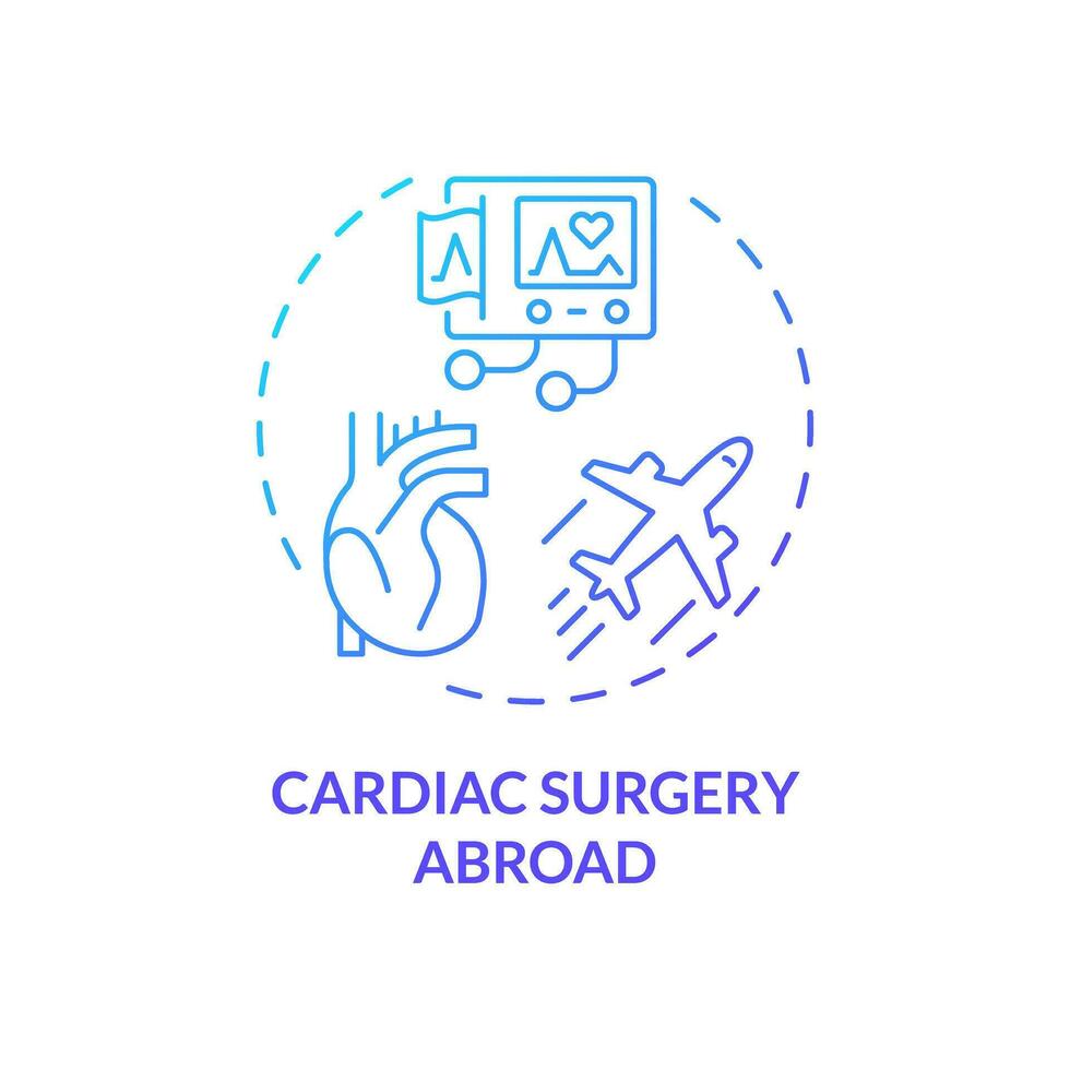 2d helling hart- chirurgie Buitenland icoon, gemakkelijk geïsoleerd vector, medisch toerisme dun lijn illustratie. vector