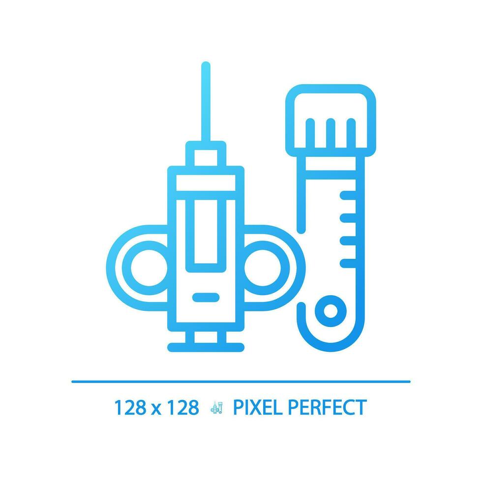 biopsie naald- pixel perfect helling lineair vector icoon. medisch procedure. zakdoek steekproef. minimaal invasief. dun lijn kleur symbool. modern stijl pictogram. vector geïsoleerd schets tekening