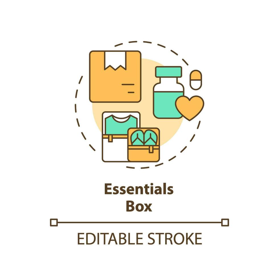 2d bewerkbare essentials doos icoon vertegenwoordigen in beweging onderhoud, gemakkelijk geïsoleerd vector, veelkleurig dun lijn illustratie. vector