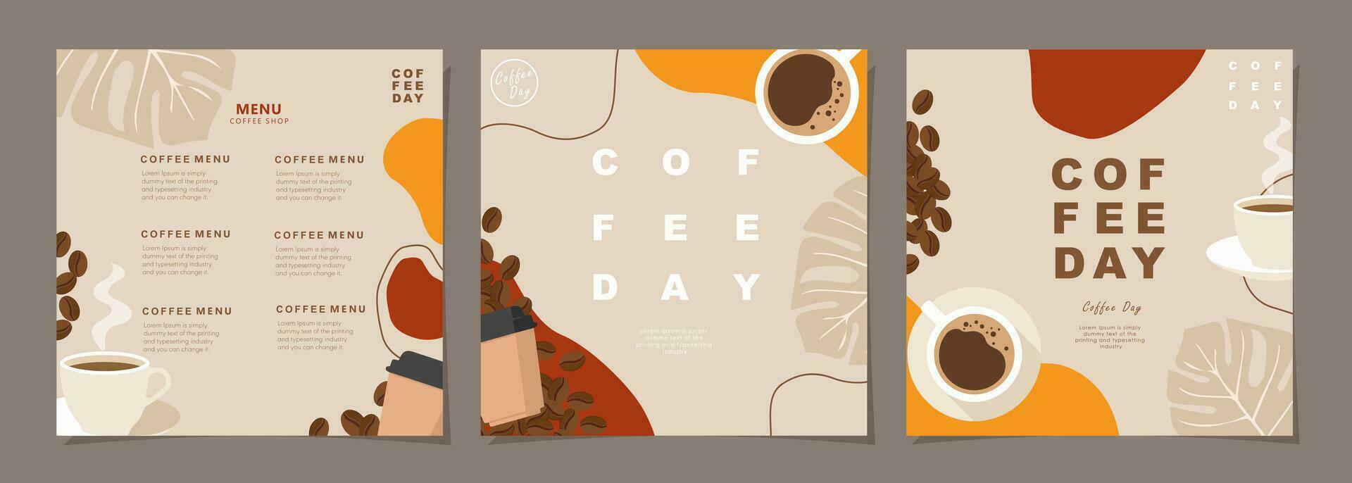 reeks van schetsen banners met koffie bonen Aan minimaal achtergrond voor poster, omslag, menu, sociaal media post of een ander sjabloon ontwerp. vector illustratie.