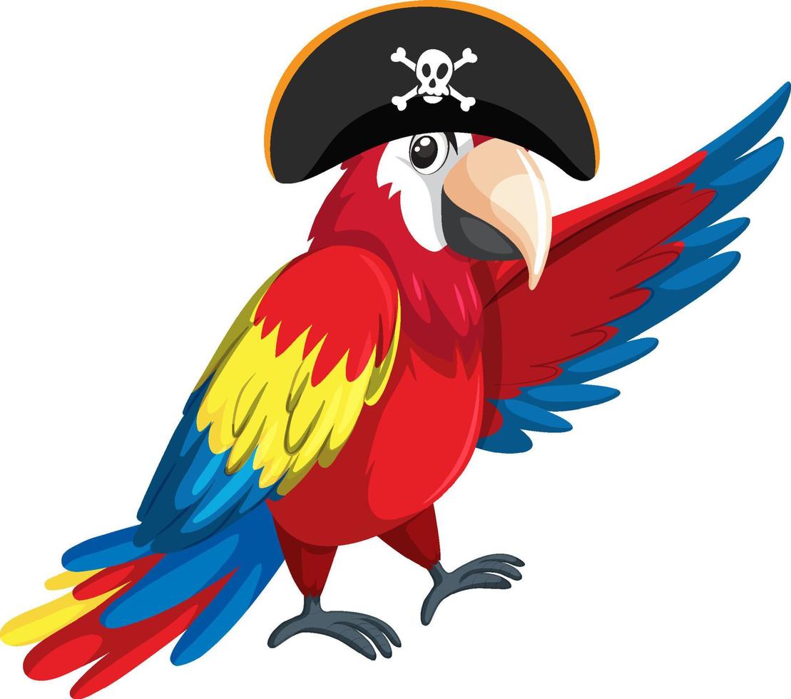 piraatconcept met een papegaai die tricornehoed draagt die op witte achtergrond wordt geïsoleerd vector