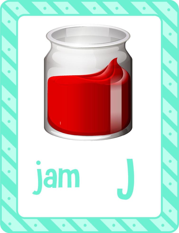 alfabet flashcard met letter j voor jam vector