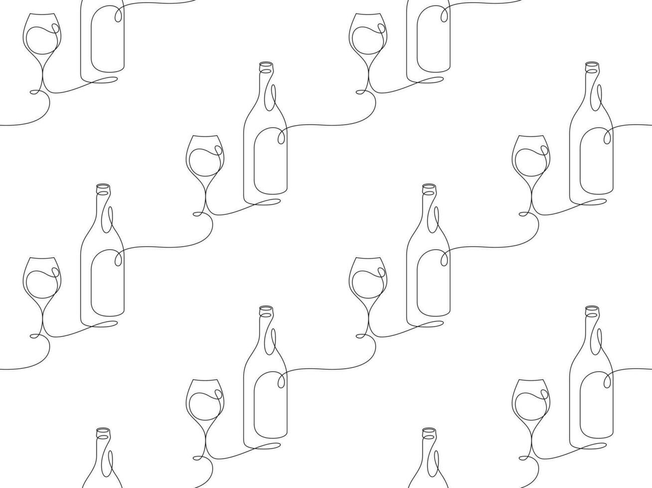 wijnglas en fles dun lijn doorlopend tekening naadloos achtergrond minimalisme vector