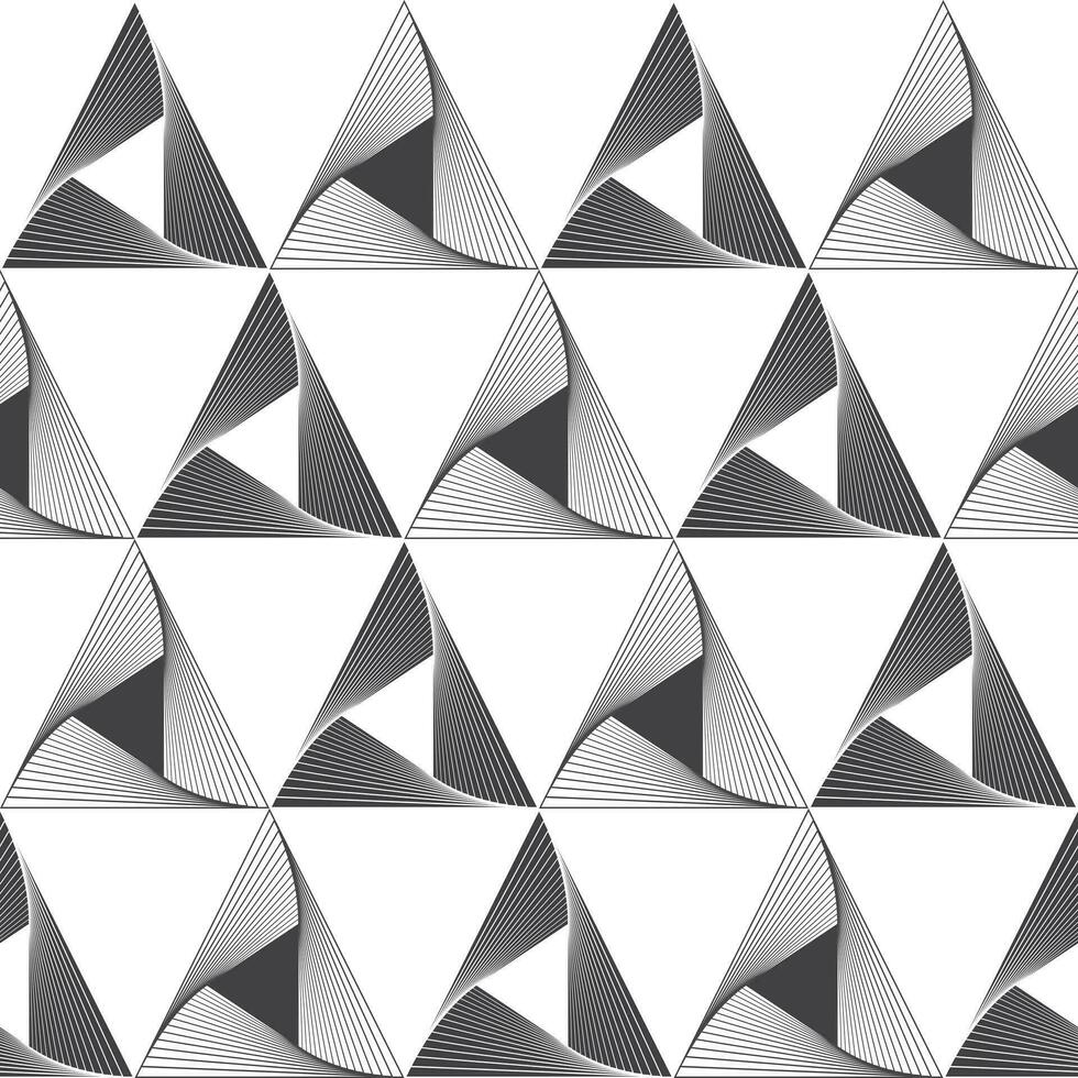 driehoek naadloos patroon, zwart en wit, monochroom, piramide vorm geven aan, meetkundig zigzag, kolken lijn, achtergrond, muur papier, vector illustratie