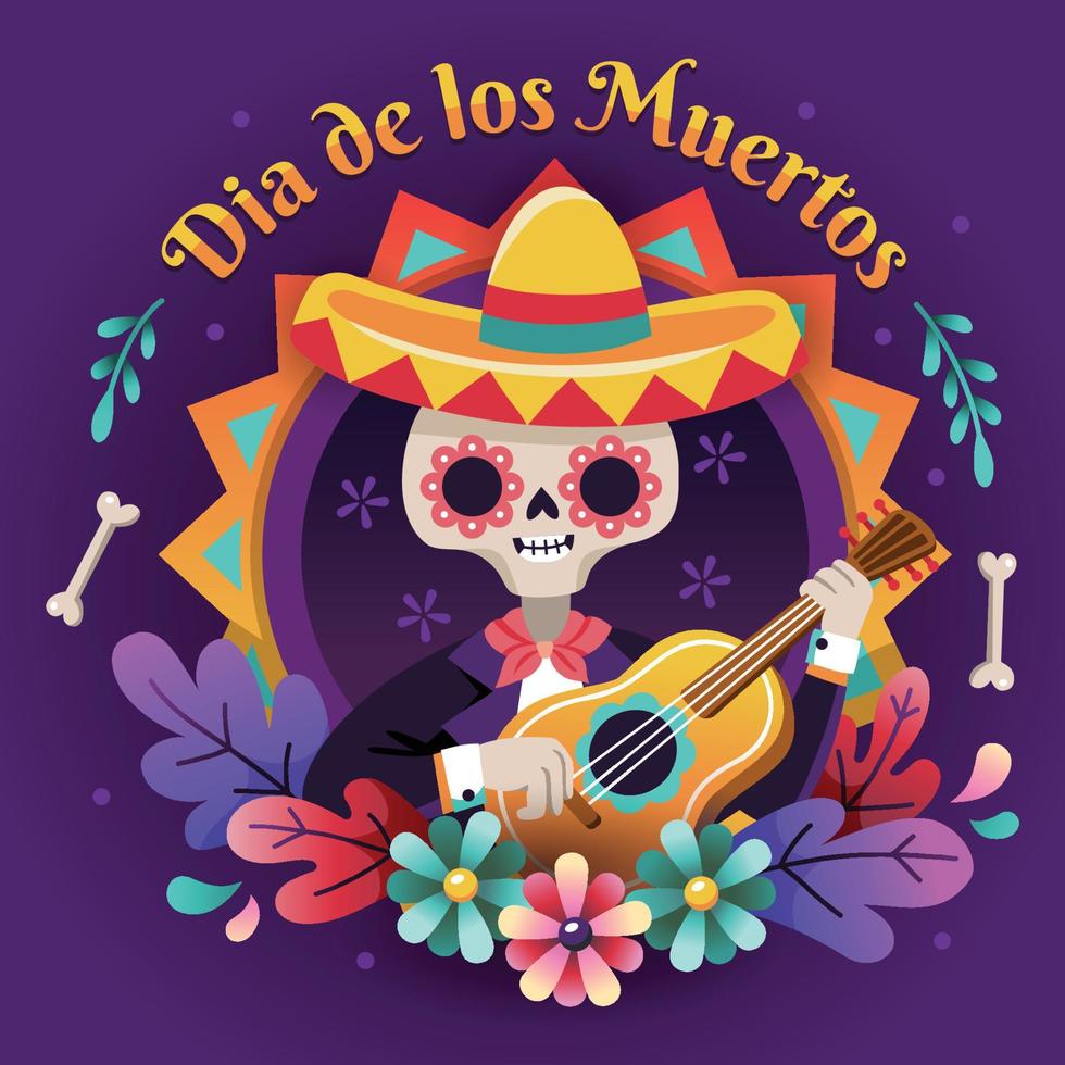 skelet dia de los muertos vector