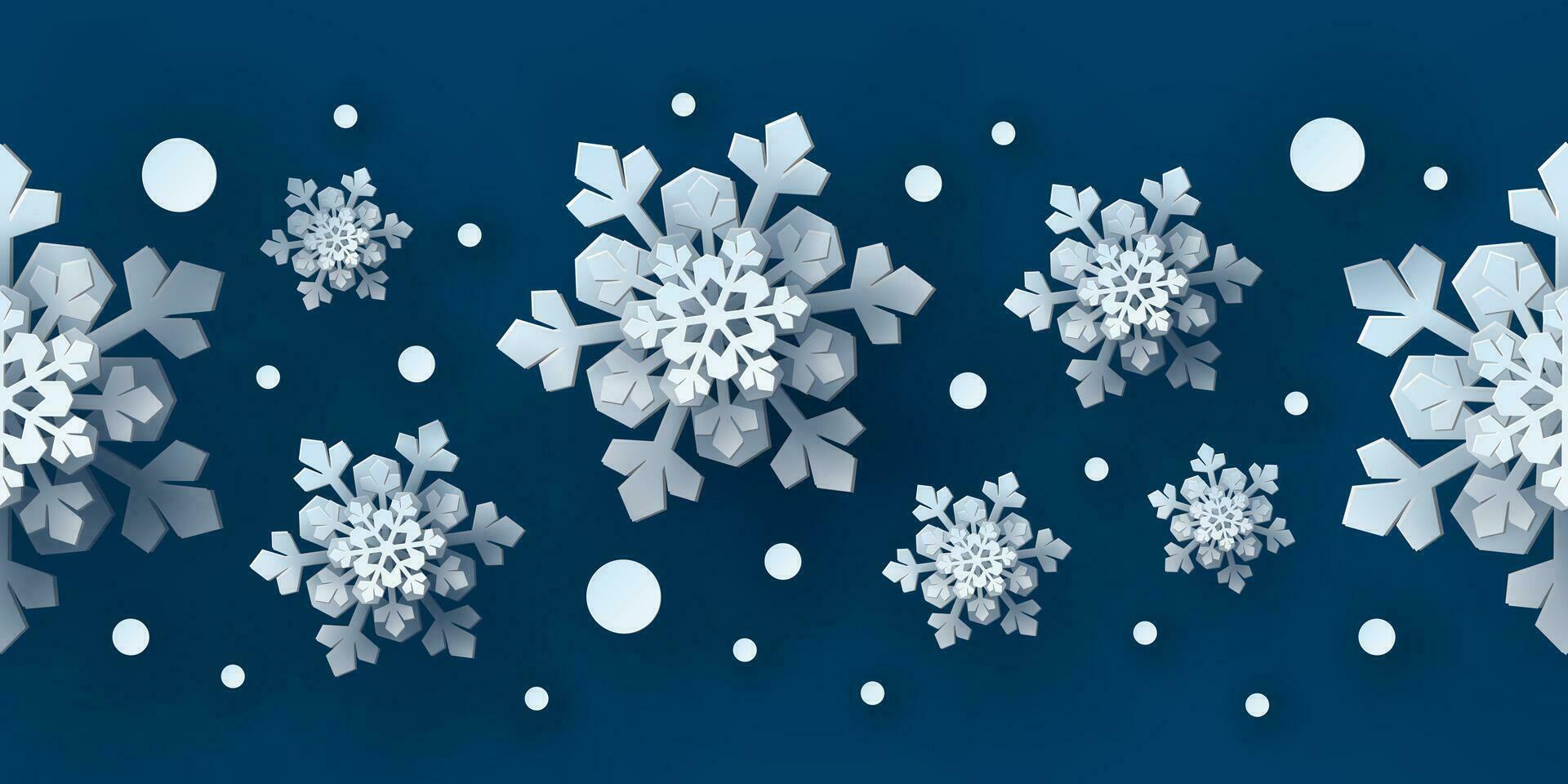 winter naadloos patroon met papier besnoeiing sneeuwvlokken. Kerstmis ontwerp 3d illustratie Aan blauw gekleurde achtergrond voor presentatie, banier, omslag, web, folder, kaart, uitverkoop, poster en sociaal media. vector