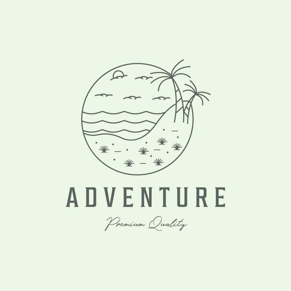 avontuur paradijs minimalistische logo lijn kunst natuur illustratie van zee tropisch Woud vector