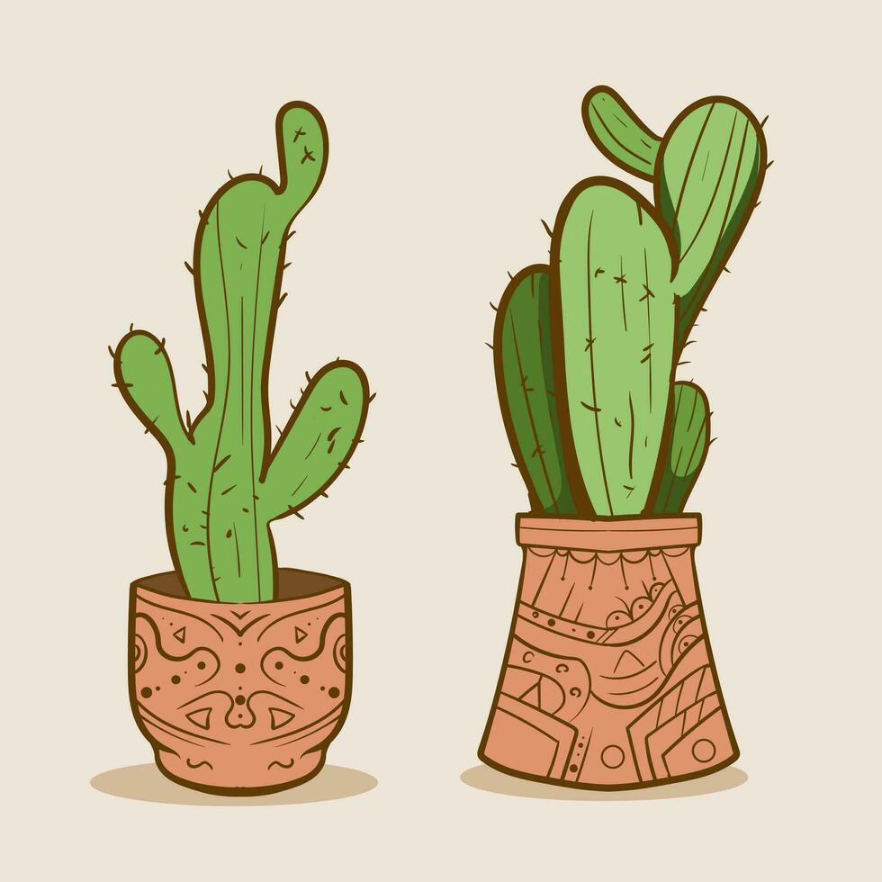 fabriek kamer groen cactus. schattig groen cactus in bloem potten vlak, tekenfilm stijl. vector illustratie wit achtergrond. element ontwerp.