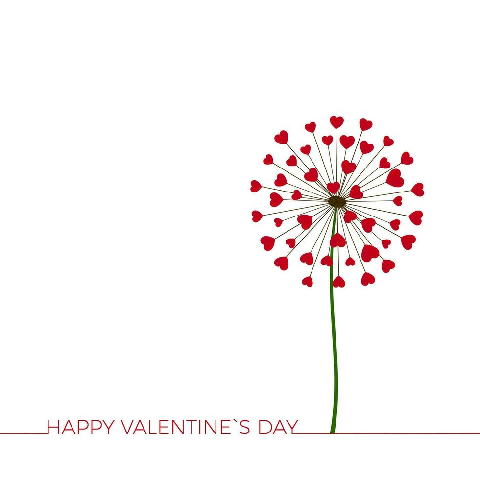 paardebloem met harten. gelukkig valentijnsdag dag groet kaart. lief romance bloem. felicitatie met liefde. vector