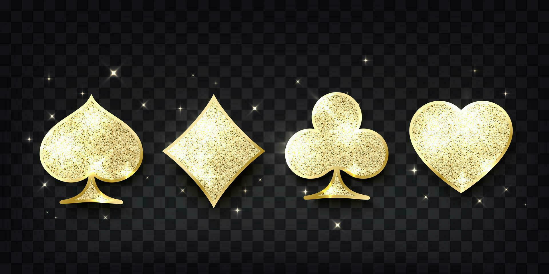 poker kaarten pak. vier casino spelen kaart gouden schitteren symbolen. ontwerp element. vector illustratie