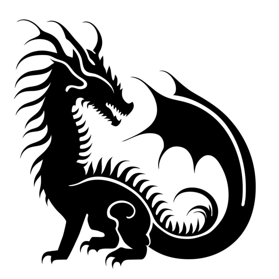 zwart silhouet van een draak Aan een wit achtergrond. vector illustratie. Chinese nieuw jaar van een draak.