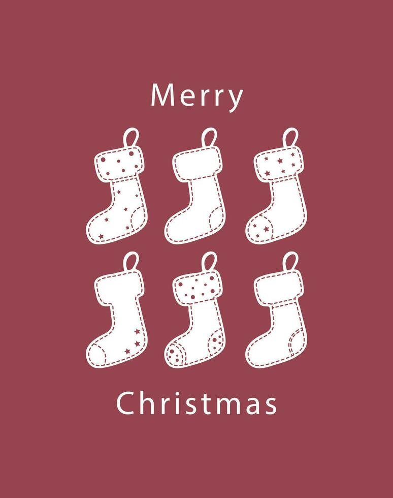 gelukkig nieuw jaar groeten Aan een rood achtergrond met santa's sokken hangen. vrolijk kerstmis. vector
