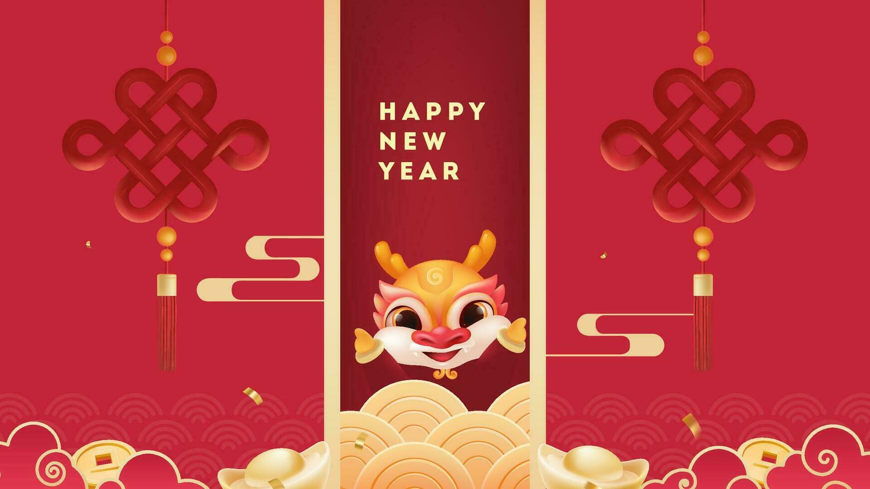 voorjaar festival achtergrond ontwerp een lief draak en Chinese knoop vector