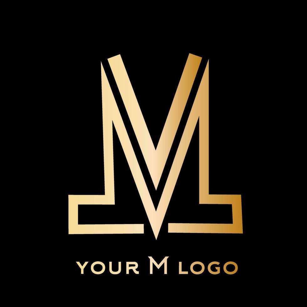 een goud brief m logo met een zwart achtergrond vector