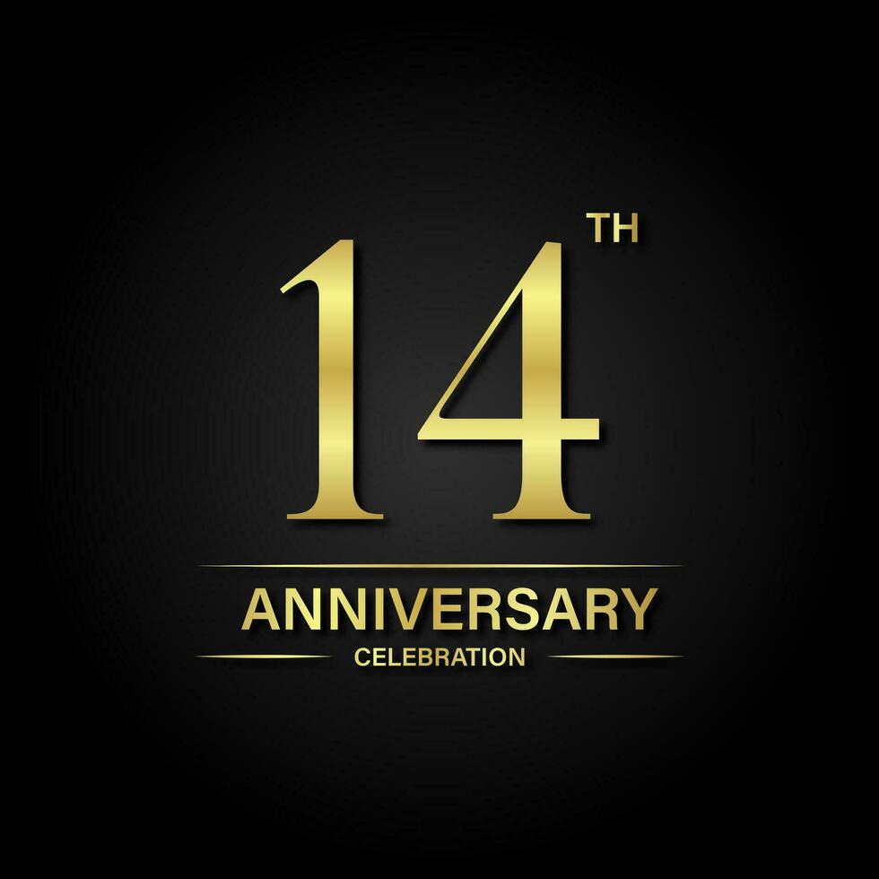 14e verjaardag viering met goud kleur en zwart achtergrond. vector ontwerp voor feesten, uitnodiging kaarten en groet kaarten.