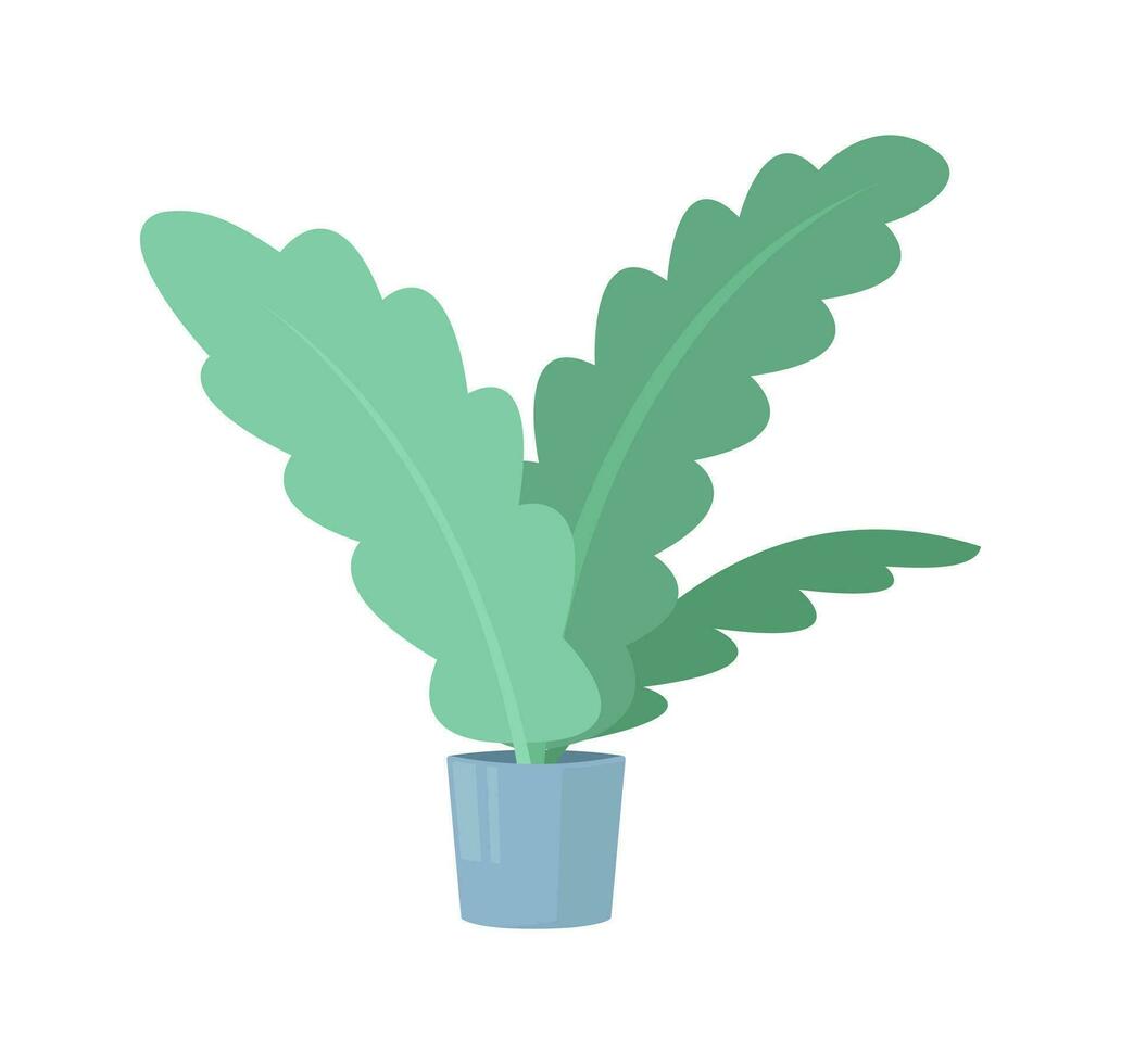 een groot decoratief kamerplant groeit in een pot. kleurrijk vlak geïsoleerd vector illustratie. huis en kantoor interieur ontwerp in pastel kleuren