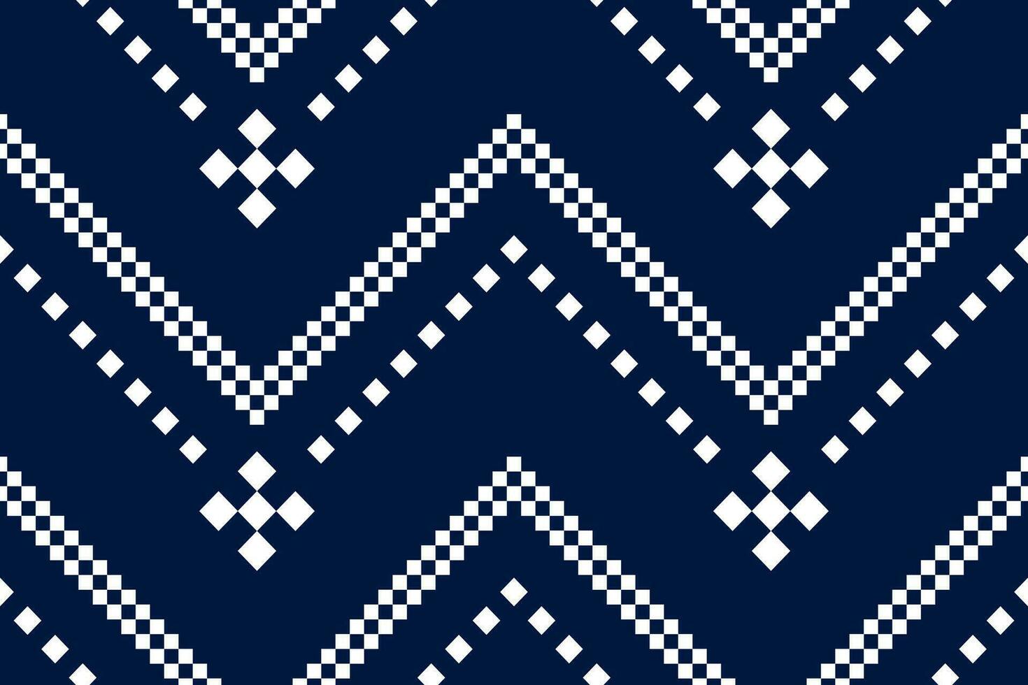 indigo marine blauw meetkundig traditioneel etnisch patroon ikat naadloos patroon grens abstract ontwerp voor kleding stof afdrukken kleding jurk tapijt gordijnen en sarong aztec Afrikaanse Indisch Indonesisch vector