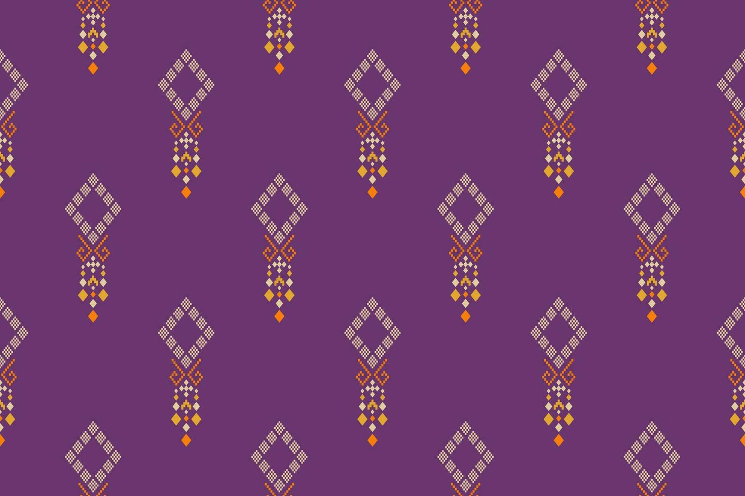 Purper kruis steek traditioneel etnisch patroon paisley bloem ikat achtergrond abstract aztec Afrikaanse Indonesisch Indisch naadloos patroon voor kleding stof afdrukken kleding jurk tapijt gordijnen en sarong vector