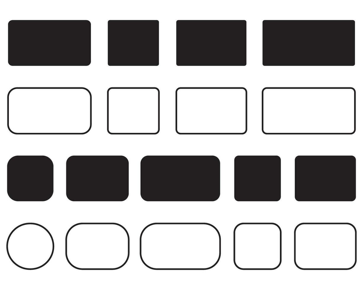 reeks van meetkundig vormen vierhoek, cirkel pictogrammen verzameling, scherp en een beetje afgeronde versie vector