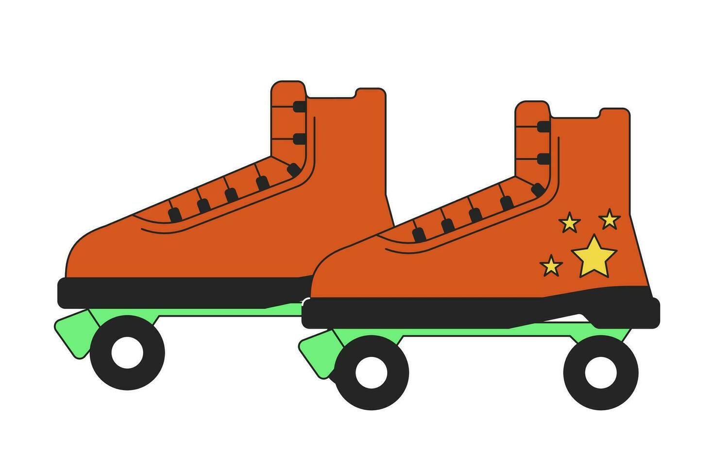 oud fashioned rol skates 2d lineair tekenfilm voorwerp. wijnoogst rolschaatsen geïsoleerd lijn vector element wit achtergrond. zomertijd vrije tijd werkzaamheid uitrusting kleur vlak plek illustratie