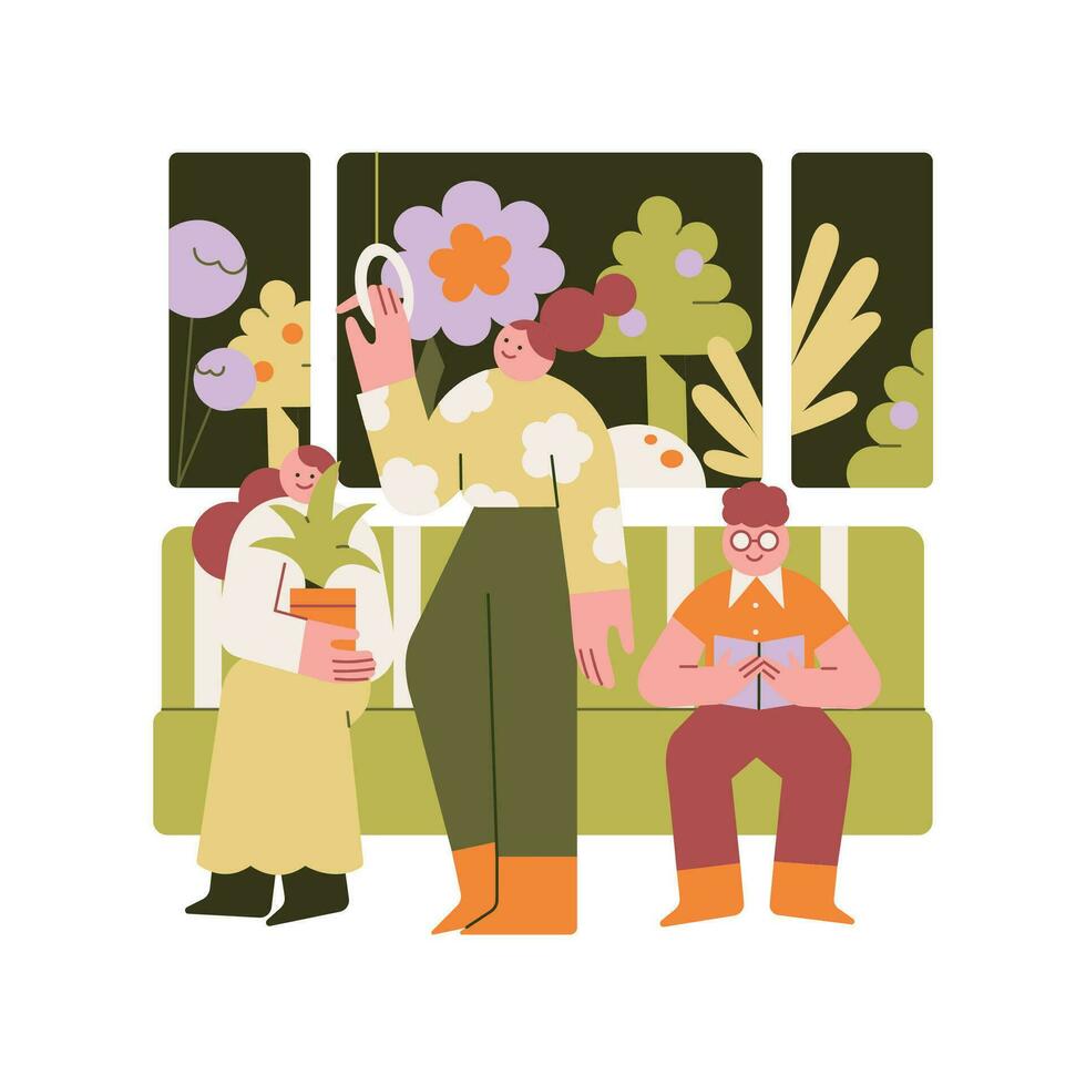 moeder en dochter uitgeven tijd samen Bij huis. vlak vector illustratie.