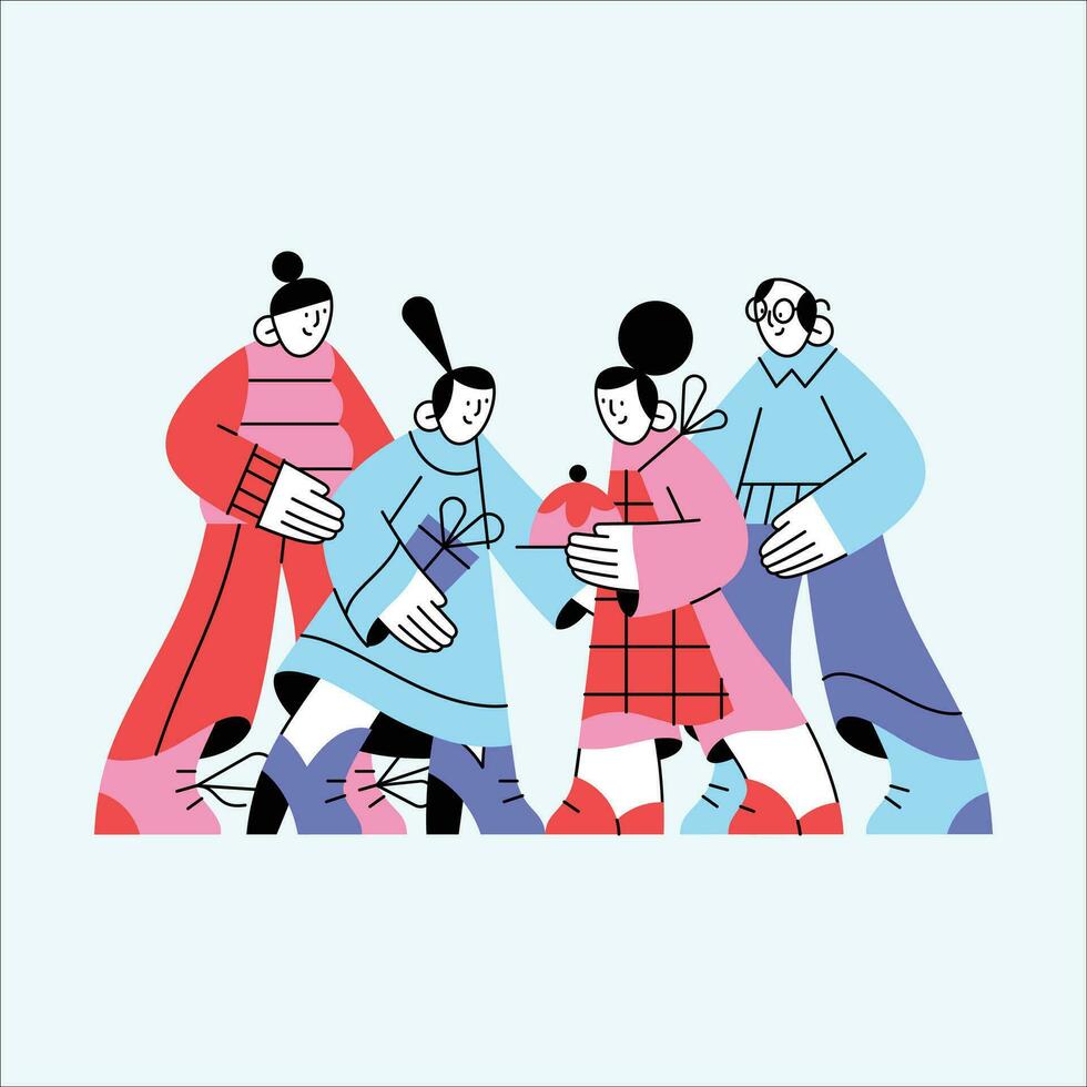 vector illustratie van een groep van mensen in Koreaans traditioneel kleren, hanbok