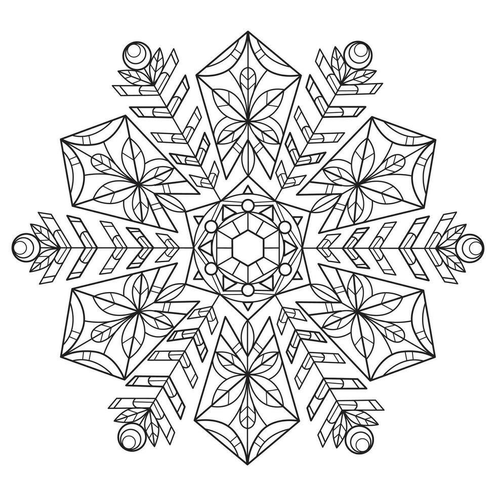 mandala bloem sneeuwvlok hand- getrokken voor volwassen kleur boek vector