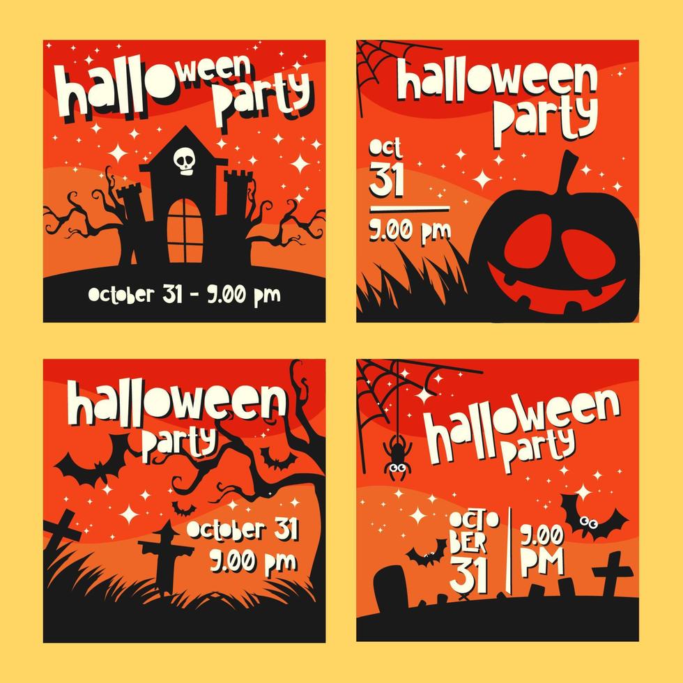 social media-kaartenset voor halloween-feest vector
