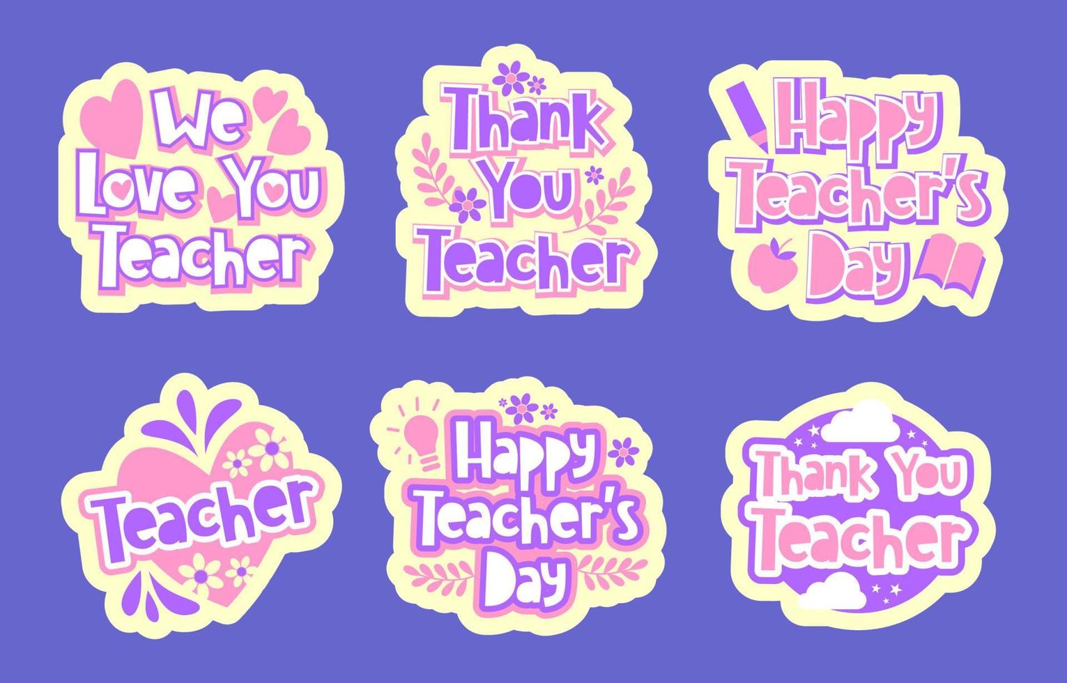 Happy Teacher Day belettering stickerpakket vector