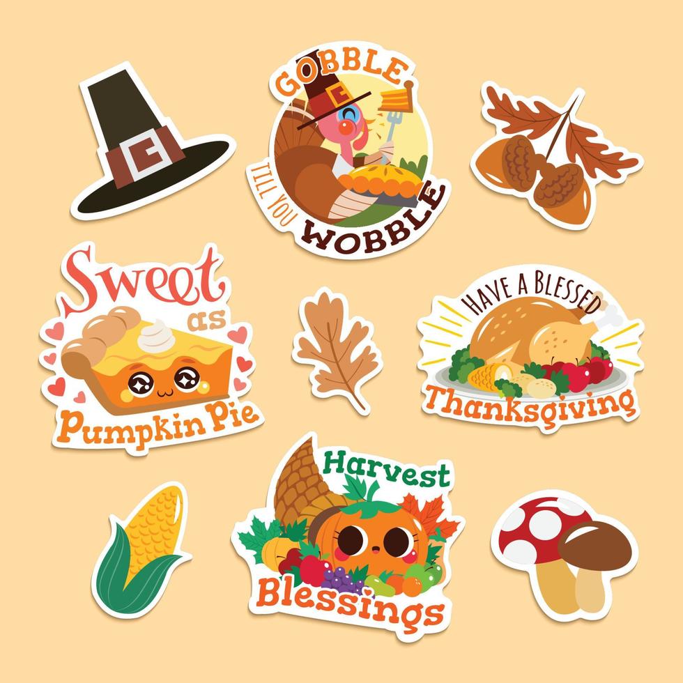 happy thanksgiving stickerpakketten vector