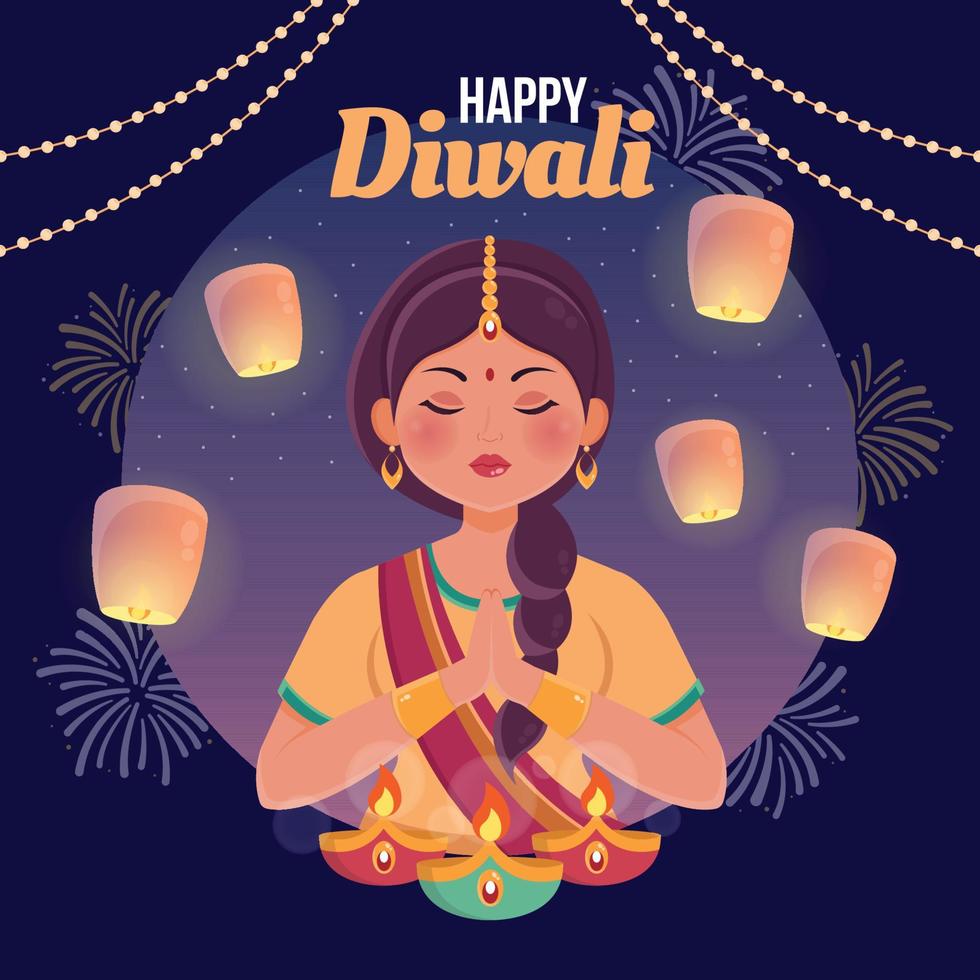 vrouw gekleed voor diwali festival vector