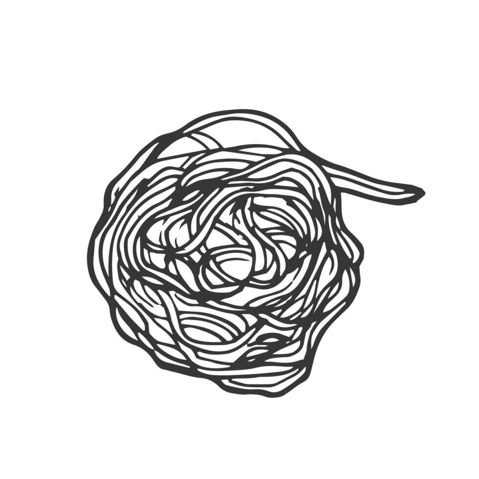 spaghetti pasta of oosters noedels. traditioneel Italiaans of ramen. hand getekend stijl van gravure, inkt, schets. vector illustratie