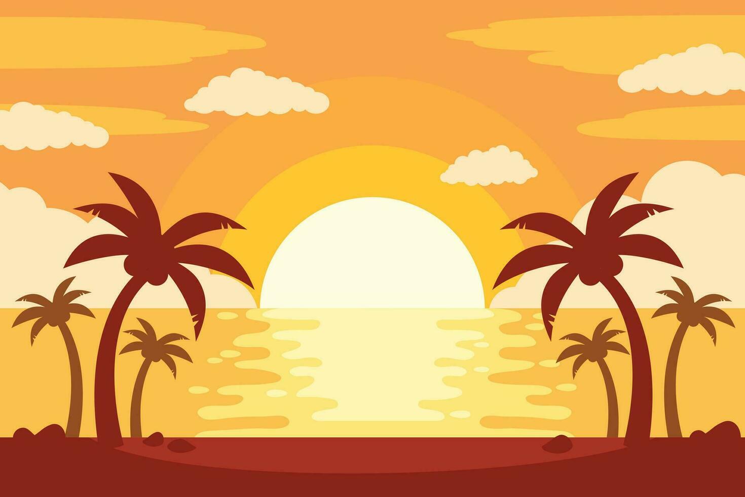 helling strand zonsondergang landschap met palm boom achtergrond vector