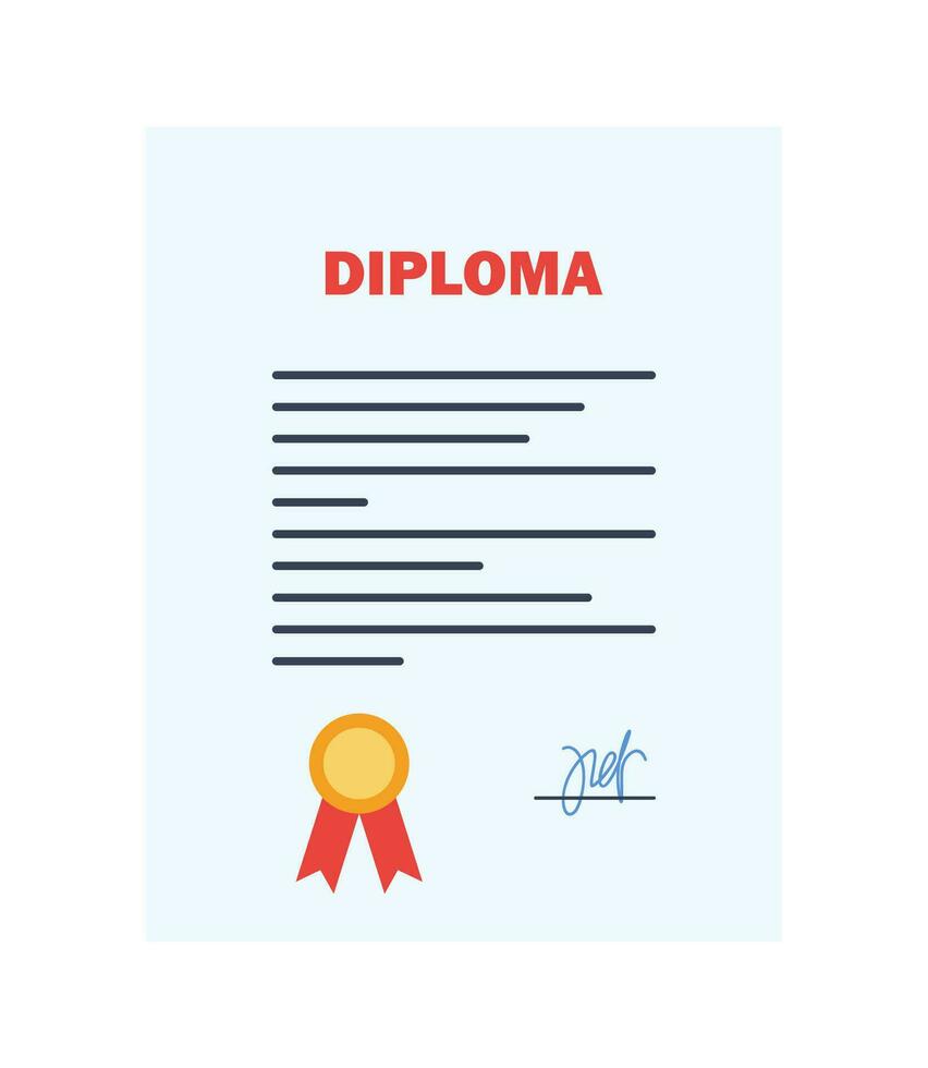 wit uitgerold papier diploma met geel postzegel en rood linten. diploma uitreiking concept. vector illustratie.