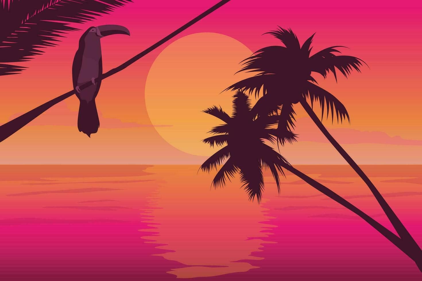 helling strand zonsondergang landschap met palm boom achtergrond vector