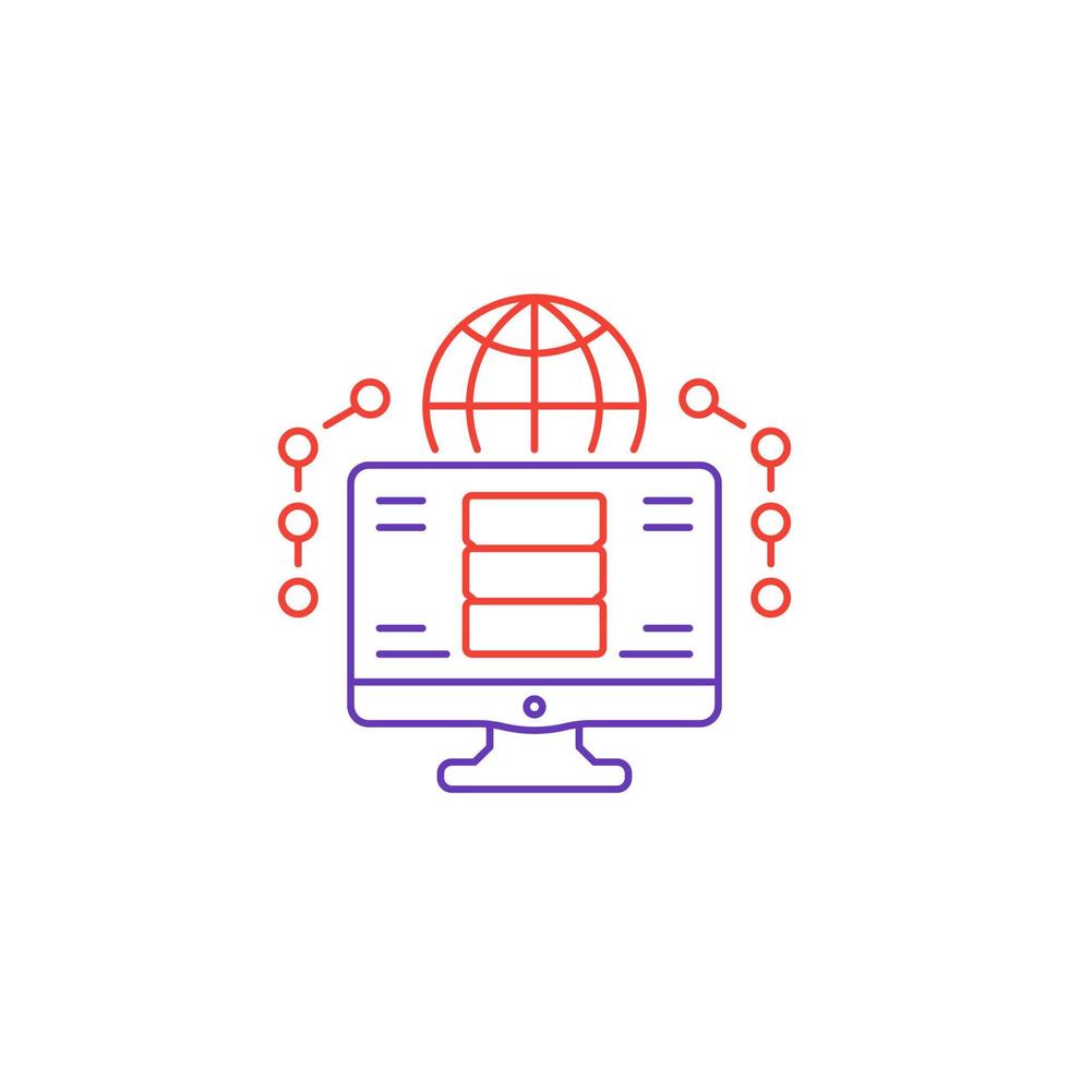 database en computer, netwerk vector lijn icoon